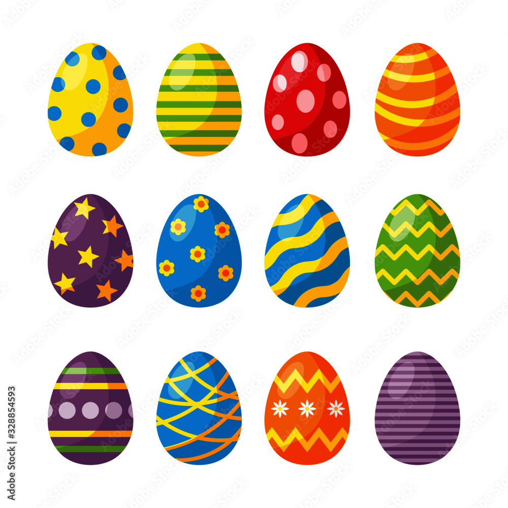 happy easter day egg collection isolated on white background. vector Illustration.