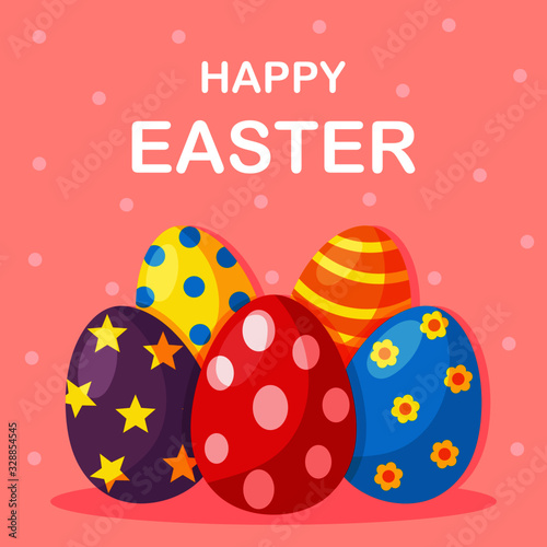 happy easter day card, template and banner on pink background. vector Illustration.