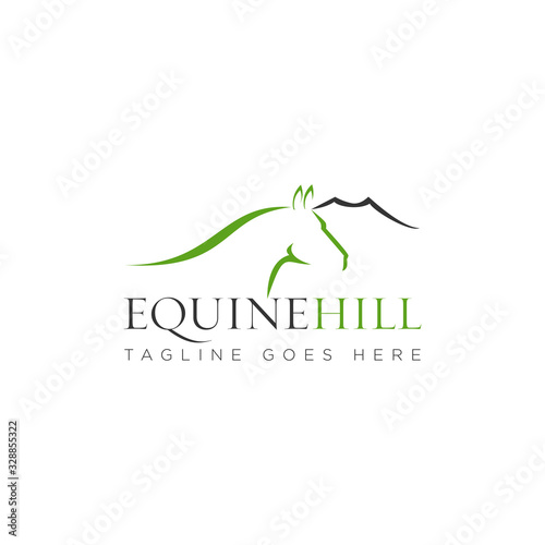 equine hill logo, with mountain and sophistic head horse vector