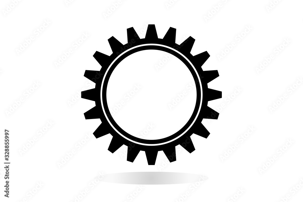Black And White Vector Flat Icon Of  Machine Cogwheel. Gear Wheel, Cog, Clockwork Round Detail. Gear Can Be Combined Into Mechanism By Changing Size. Business Concept Element For Infographics Poster.