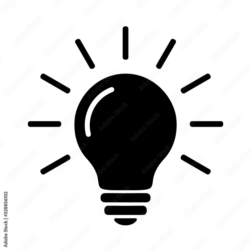 Light Bulb Black Flat Icon. Lighting Electric Lamp With Rays, Simple Pictogram. Vector Graphic Design Element Isolated On White Background. Creative Idea Sign, Solution, Thinking, Innovation Concept. Light Bulb Black Flat Icon. Lighting Electric Lamp With Rays, Simple Pictogram. Vector Graphic Design Element Isolated On White Background. Creative Idea Sign, Solution, Thinking, Innovation Concept.