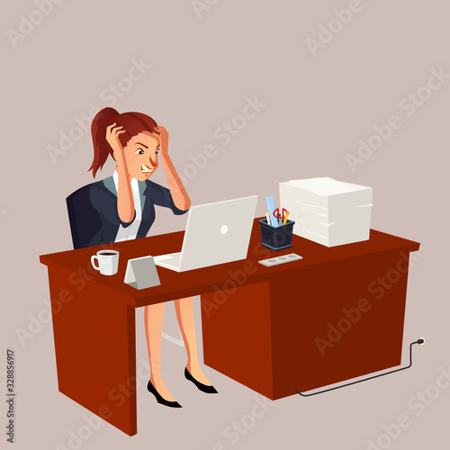 Woman stressed out in office vector illustration