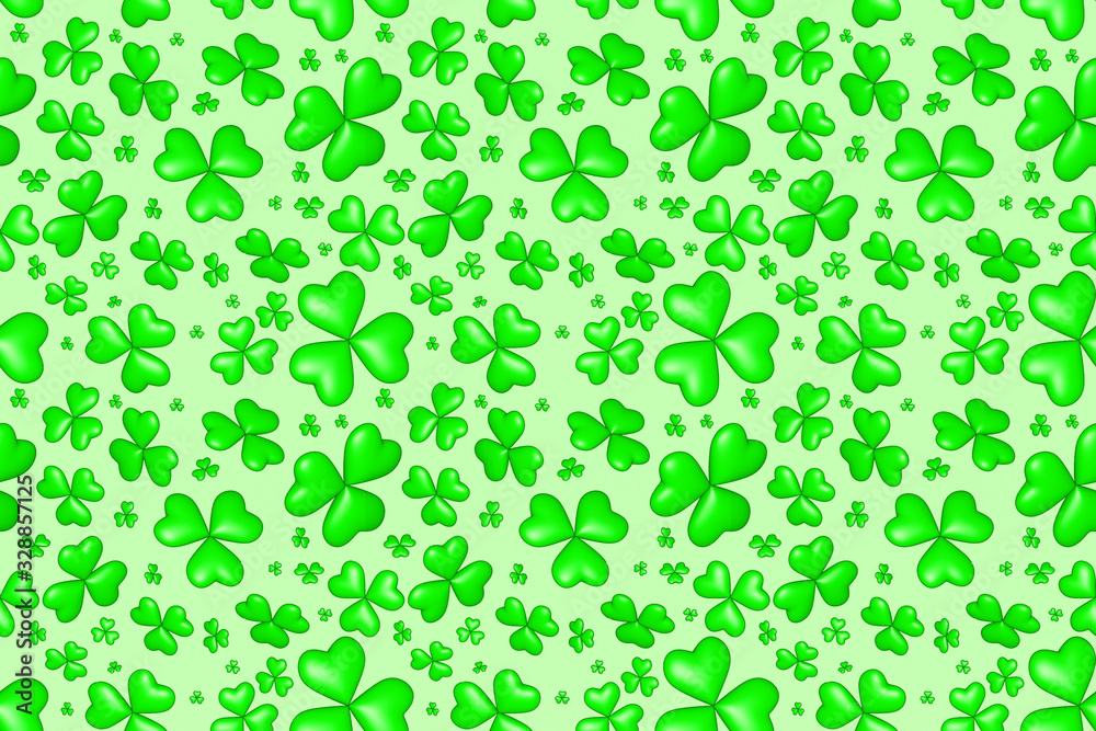 Seamless pattern texture from green hearts illustrating lucky trefoil for Saint Patrick's day. 3d illustration. Seamless pattern texture from green hearts illustrating lucky trefoil for Saint Patrick's day. 3d illustration.