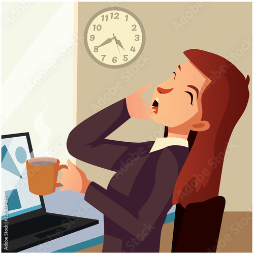 Female worker getting sleepy before office hour is end