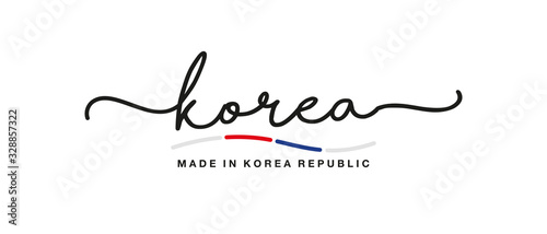 Made in Korea handwritten calligraphic lettering logo sticker flag ribbon banner