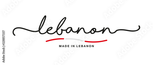 Made in Lebanon handwritten calligraphic lettering logo sticker flag ribbon banner