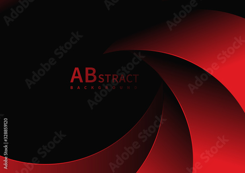Abstract curve red overlap on black background.
