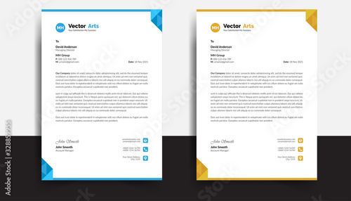Business style letterhead template design with blue and orange color photo