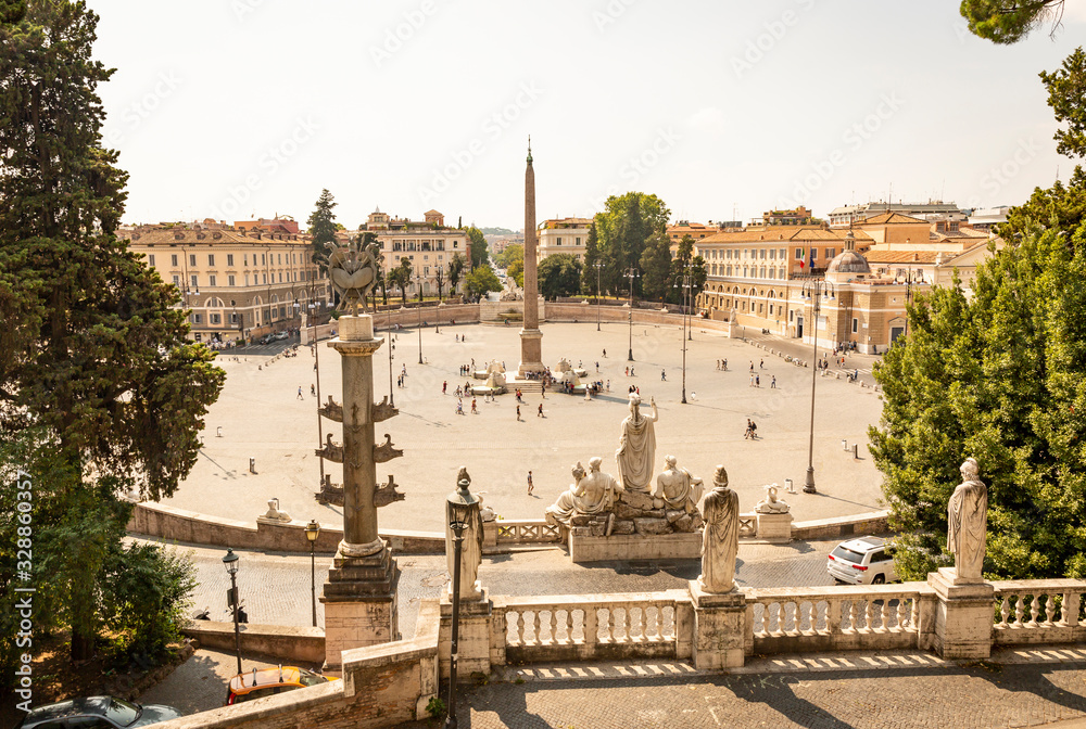 Fototapeta view from the Pincio of Piazza del Popolo urban square with an Egyptian obelisk