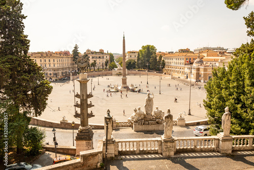 Photography view from the Pincio of Piazza del Popolo urban square with an Egyptian obelisk