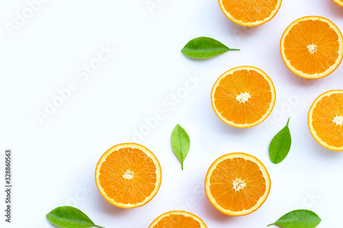 High vitamin C  Juicy and sweet. Fresh orange fruit on white.