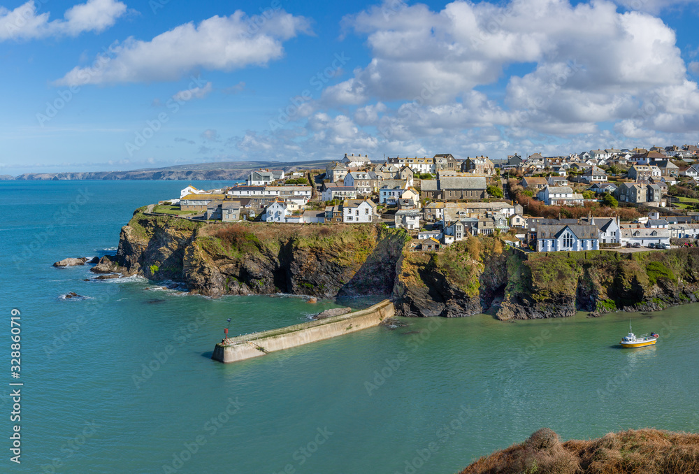 View over the Harbour Wall and village, Port Issac, Cornwall