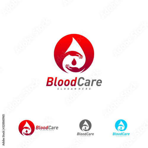 Care Blood Donation logo template vector, Droplet Blood logo design concept