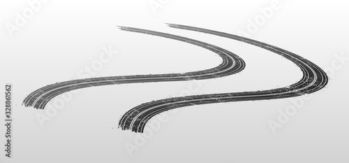 Traces from tires in perspective. Vector illustration.