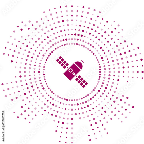 Purple Satellite icon isolated on white background. Abstract circle random dots. Vector Illustration