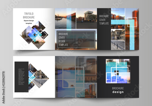 The minimal vector editable layout of square format covers design templates for trifold brochure, flyer, magazine. Creative trendy style mockups, blue color trendy design backgrounds.