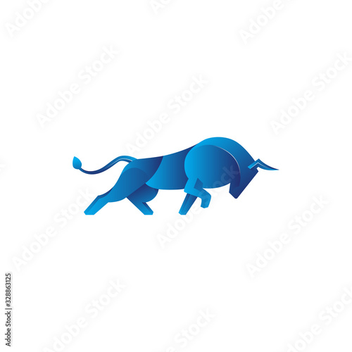 Awesome Gradient Bull Logo Design Professional, Blue Bull Logo Modern