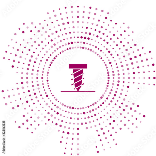 Purple Rotating drill digging a hole in a ground icon isolated on white background. Abstract circle random dots. Vector Illustration