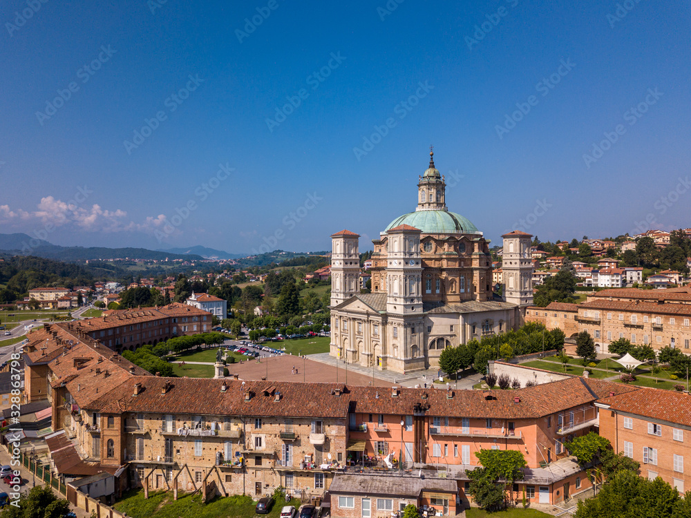 Aerial view of Sanctuary of Vicoforte, Piedmont, Italy