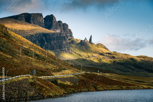 View of the Old Man of Storr by the lake in Isle of Skye, Scotland