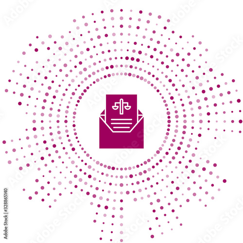 Purple Subpoena icon isolated on white background. The arrest warrant, police report, subpoena. Justice concept. Abstract circle random dots. Vector Illustration