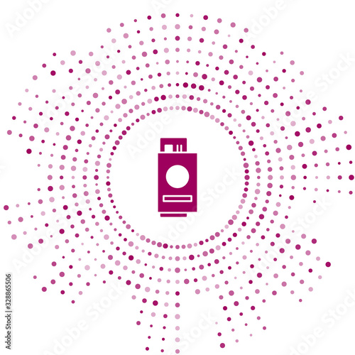 Purple Passport with ticket icon isolated on white background. Identification Document. Concept travel and tourism. Abstract circle random dots. Vector Illustration