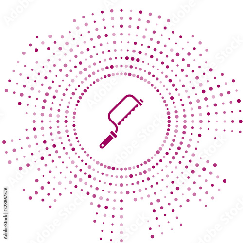 Purple Hacksaw icon isolated on white background. Metal saw for wood and metal. Abstract circle random dots. Vector Illustration