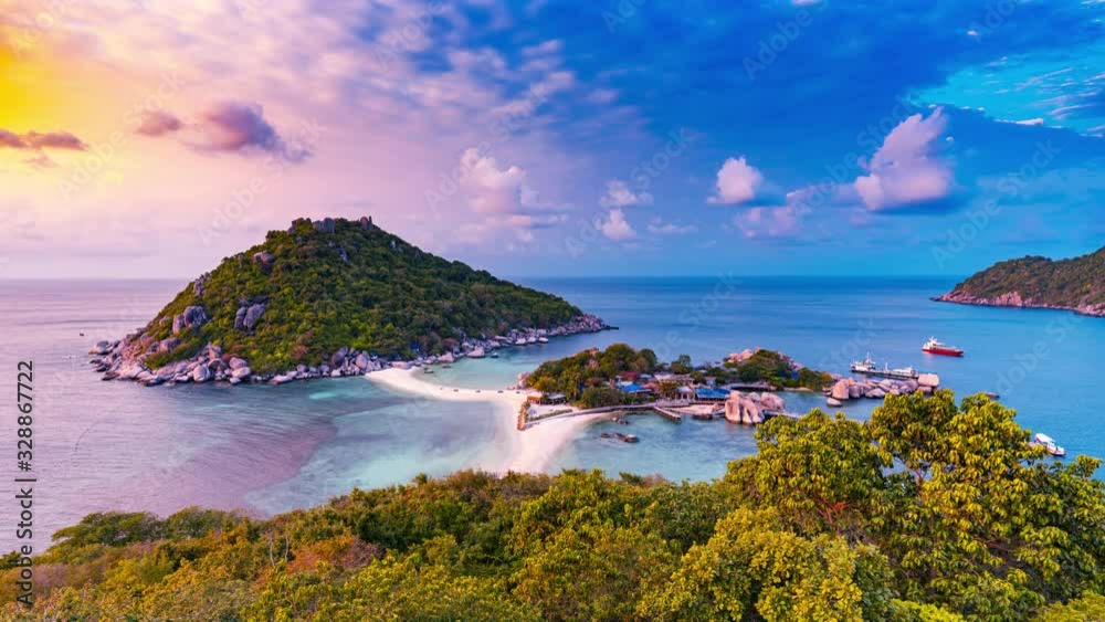 Time lapse of Koh Nang Yuan island near Koh Tao,  Surat Thani, Thailand.