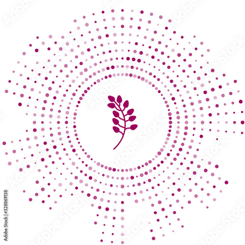 Purple Willow leaf icon isolated on white background. Abstract circle random dots. Vector Illustration