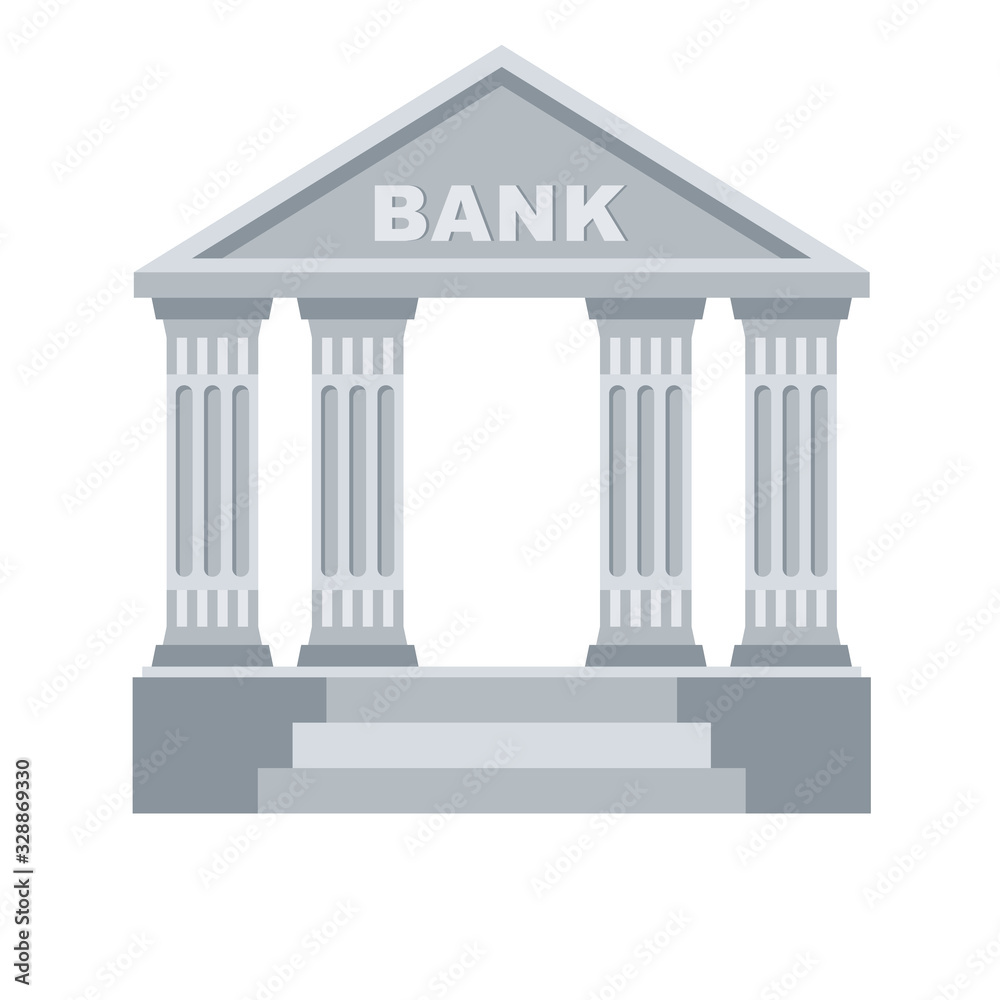 Bank building flat vector icon. Classic view