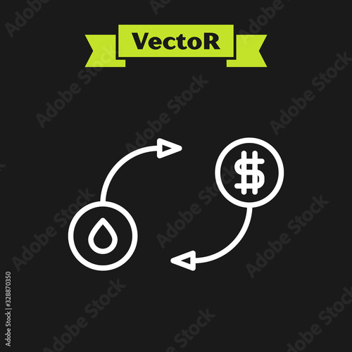 White line Oil exchange, water transfer, convert icon isolated on black background. Vector Illustration