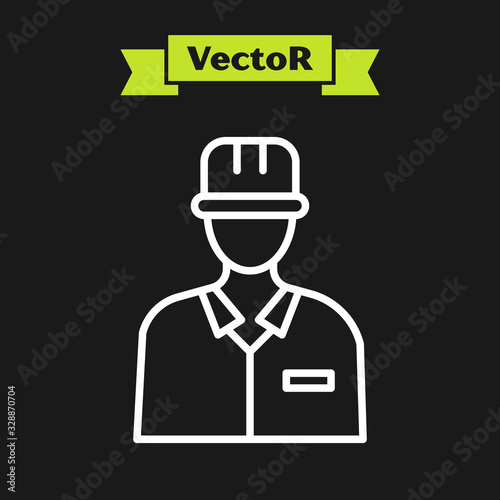 White line Oilman icon isolated on black background. Vector Illustration