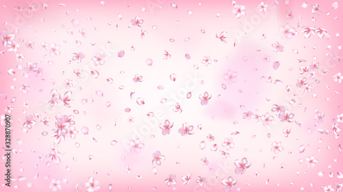 Nice Sakura Blossom Isolated Vector. Feminine Blowing 3d Petals Wedding Border. Japanese Gradient Flowers Illustration. Valentine, Mother's Day Pastel Nice Sakura Blossom Isolated on Rose
