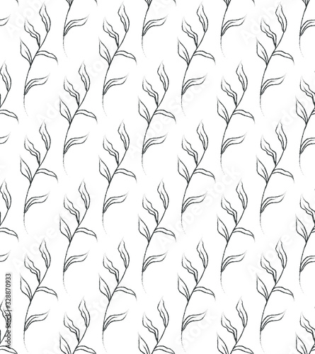 Vector Hand Drawn Line Drawing Doodle Floral Seamless Pattern with Wildflower...