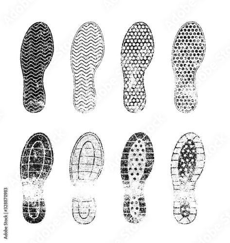 Grunge human shoe print (shoe mark) vector illustration set