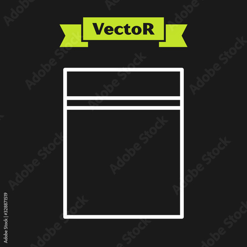 White line Plastic bag with ziplock icon isolated on black background. Vector Illustration