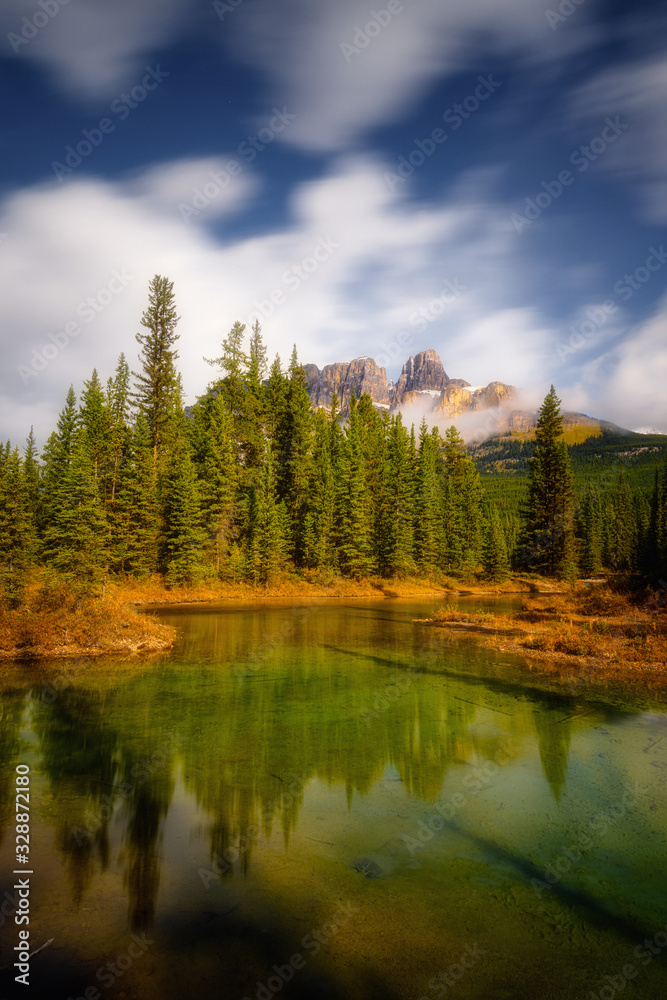 Castle Mountain at Bow river in Alberta