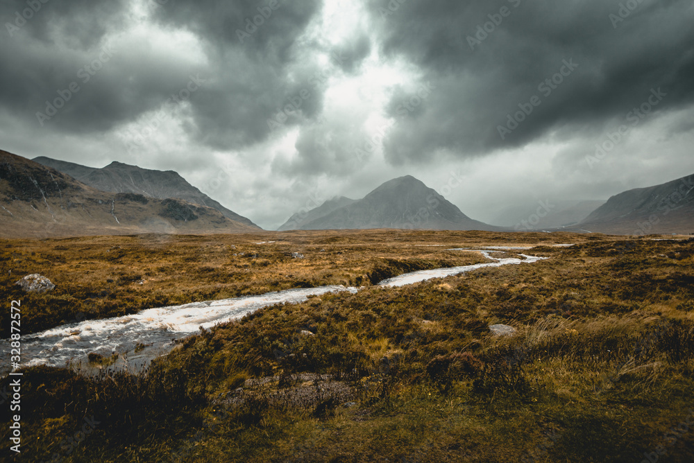Spectacular view of the mountain in Scottish Highlands on a rainy day Spectacular view of the mountain in Scottish Highlands on a rainy day