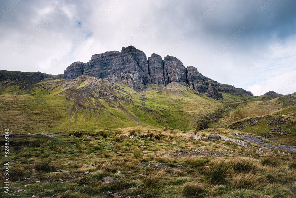 View of the rock formations of the Old Man of Storr in the Isle of Skye
