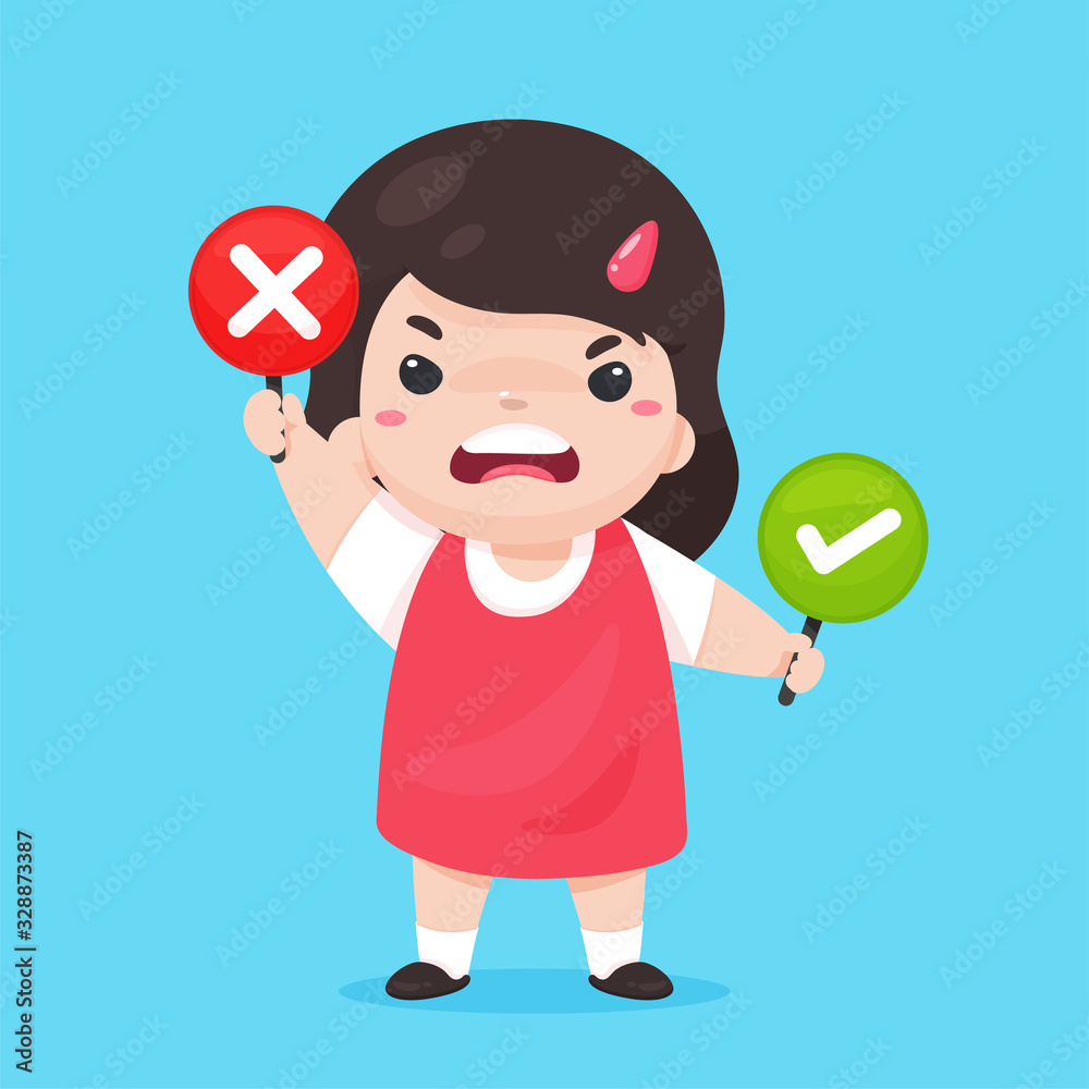 The cartoon girl judged the match by raising the wrong red sign. The cartoon girl judged the match by raising the wrong red sign.