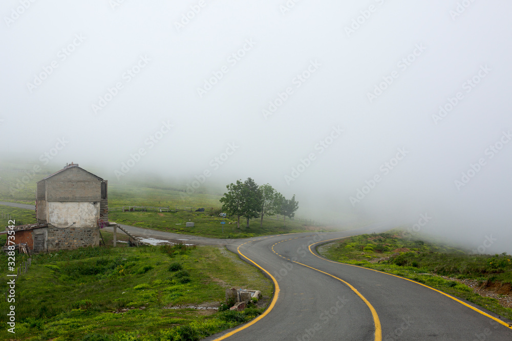 road in the fog from uzungol turkey