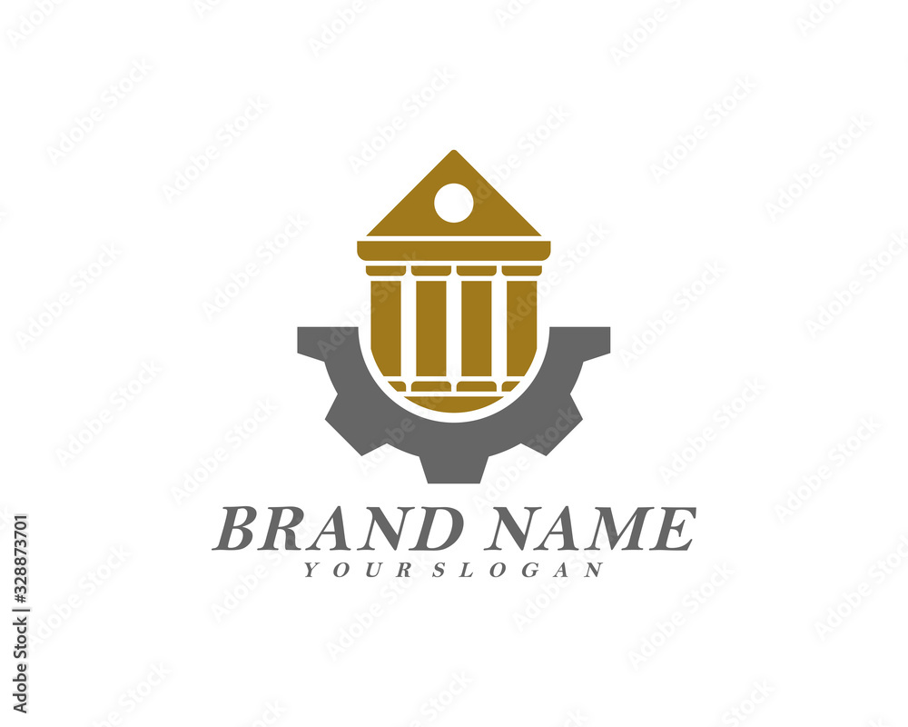 Creative government building with gear logo template vector, Icon symbol