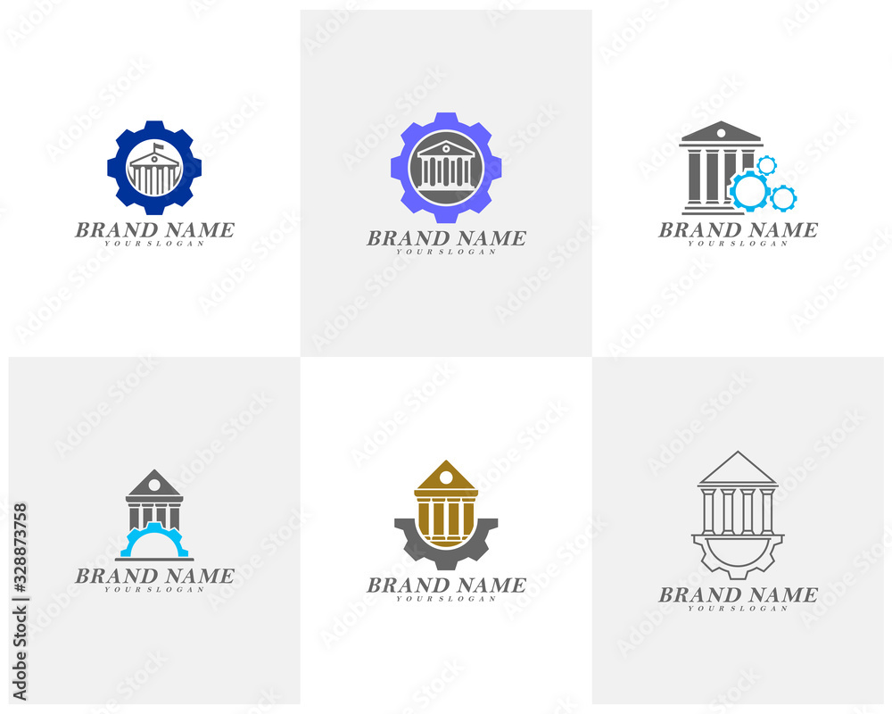 Set of Creative government building with gear logo template vector, Icon symbol