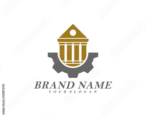 Creative government building with gear logo template vector, Icon symbol