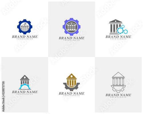 Set of Creative government building with gear logo template vector, Icon symbol