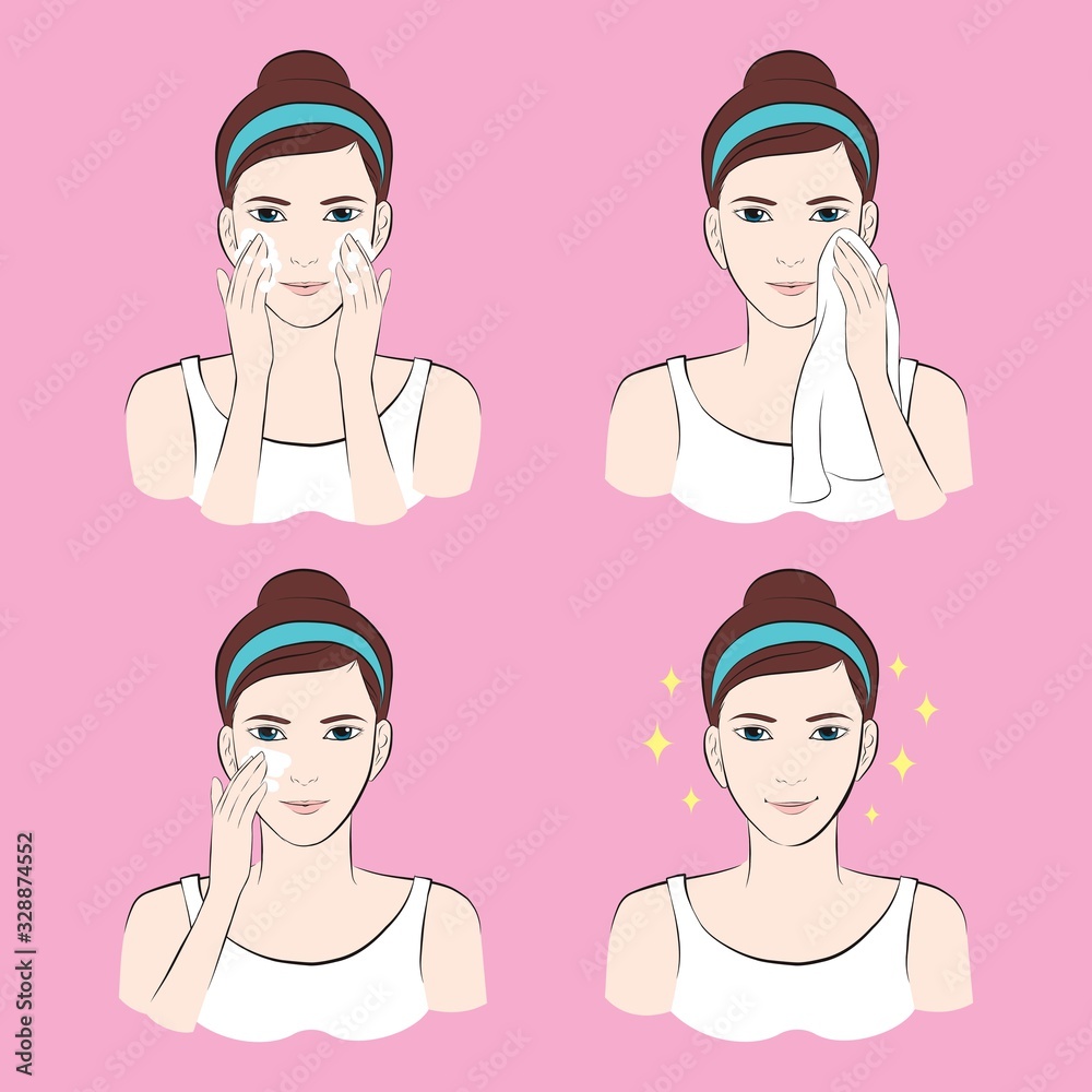 Skin care face cleanse beauty girl. vector illustration isolated cartoon Skin care face cleanse beauty girl. vector illustration isolated cartoon