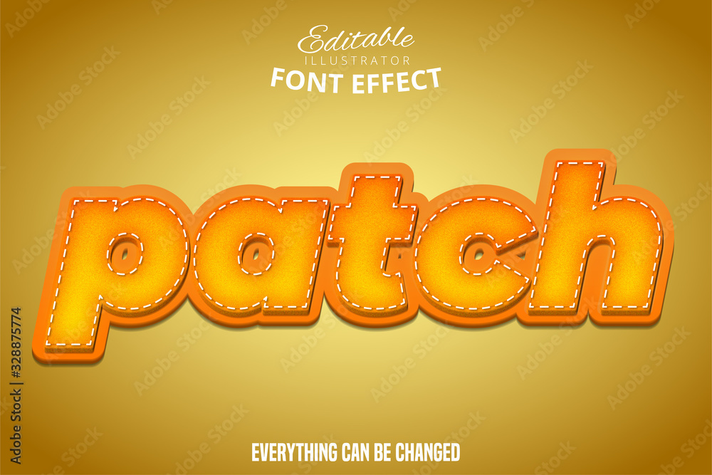 Patch text, 3d orange and yellow editable font effect