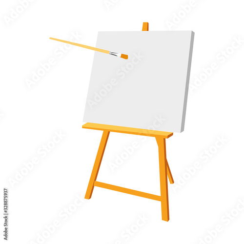 canvas and painting brush, vector illustration, white background
