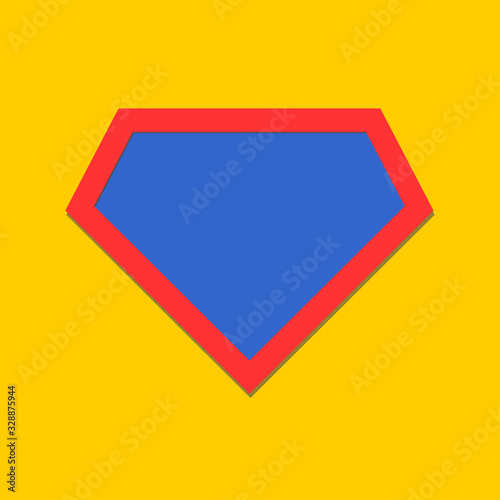 Comic hero icon, symbol shield. Isolated vector on yellow background