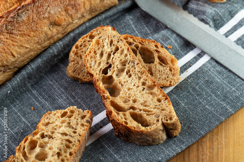 Sliced yeast free bread, porous texture 